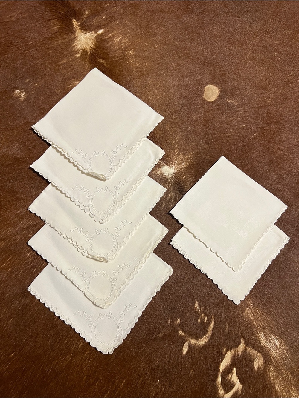 Vintage White Embroidered Cotton Napkins - Set of 7